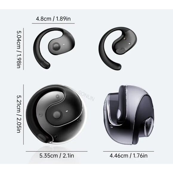 Open Ear Bluetooth 5.3 Ear Hook Sport Earbuds with Charging Case X28 - Black - Picture 6 of 8